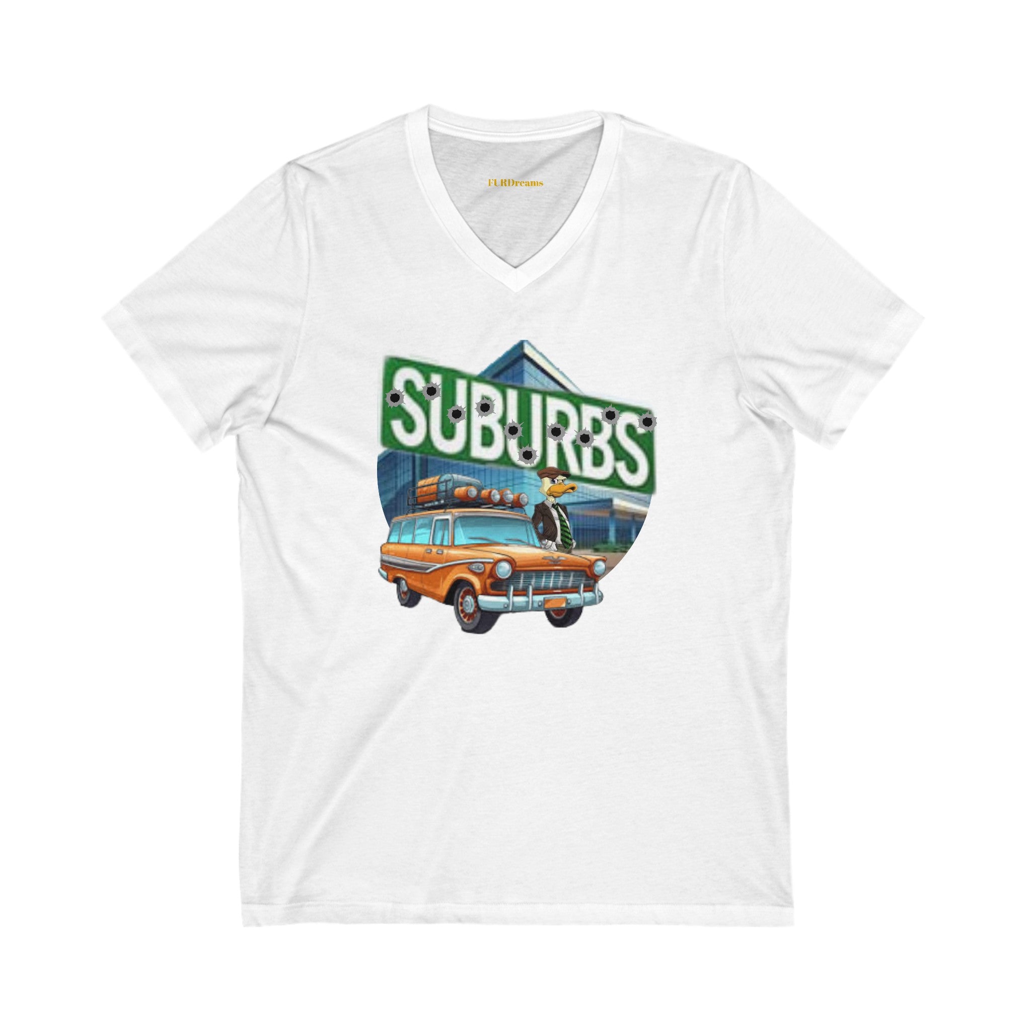 FURDreams Team Originals  “Howard in the Suburbs” I Unisex Jersey Short Sleeve V-Neck Tee