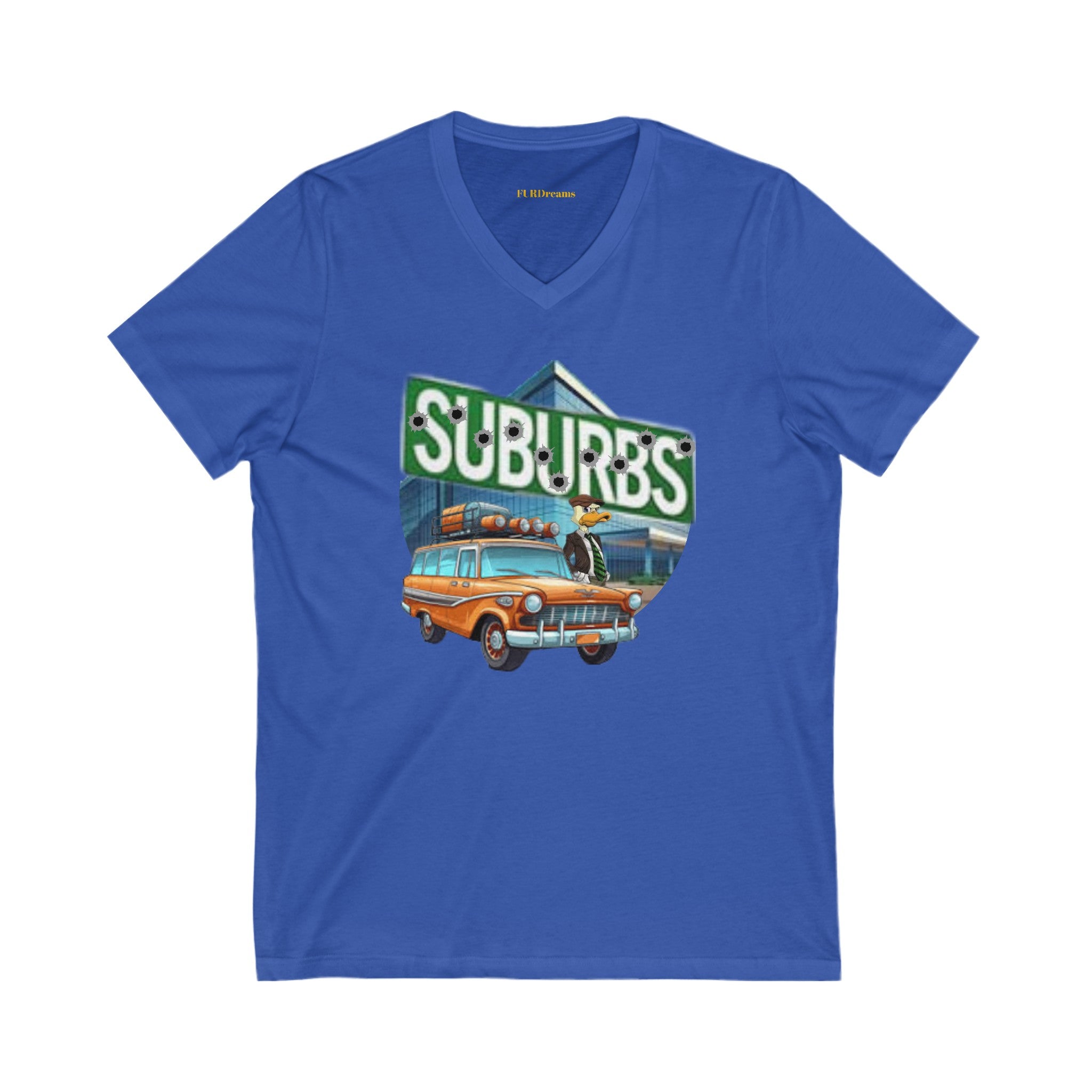 FURDreams Team Originals  “Howard in the Suburbs” I Unisex Jersey Short Sleeve V-Neck Tee