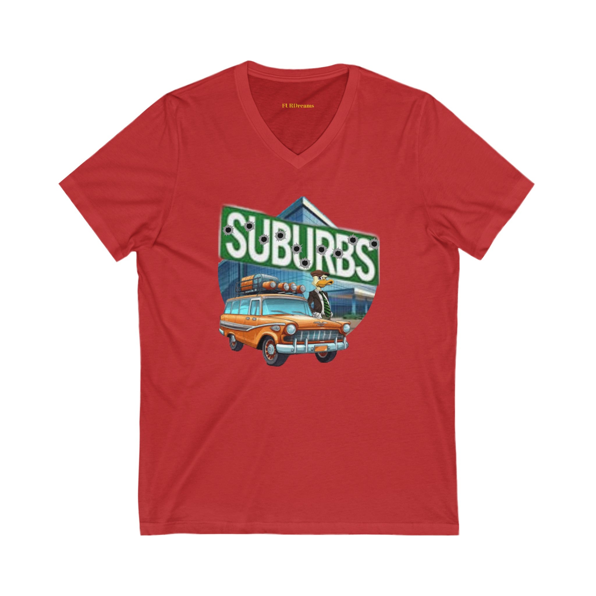 FURDreams Team Originals  “Howard in the Suburbs” I Unisex Jersey Short Sleeve V-Neck Tee