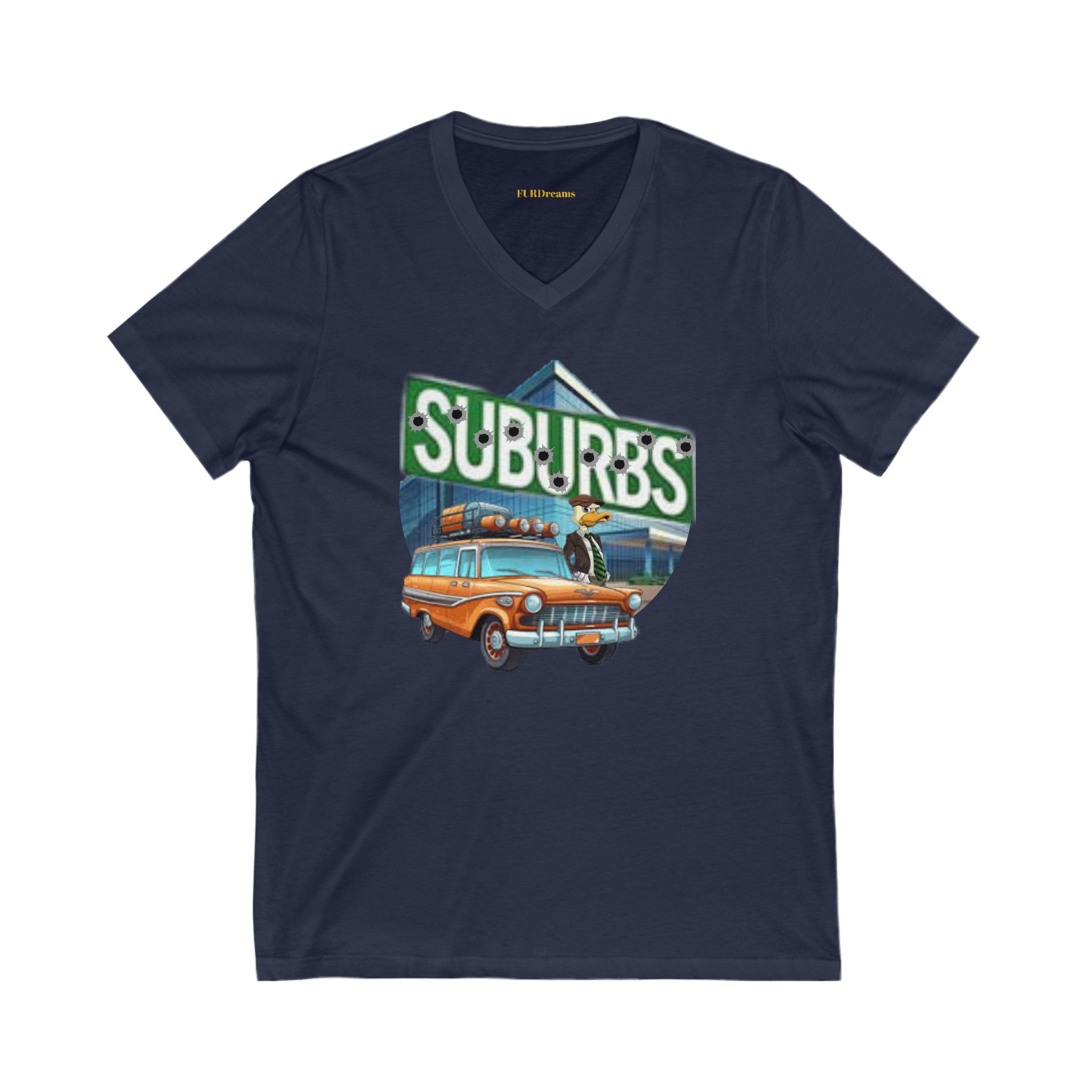 FURDreams Team Originals  “Howard in the Suburbs” I Unisex Jersey Short Sleeve V-Neck Tee