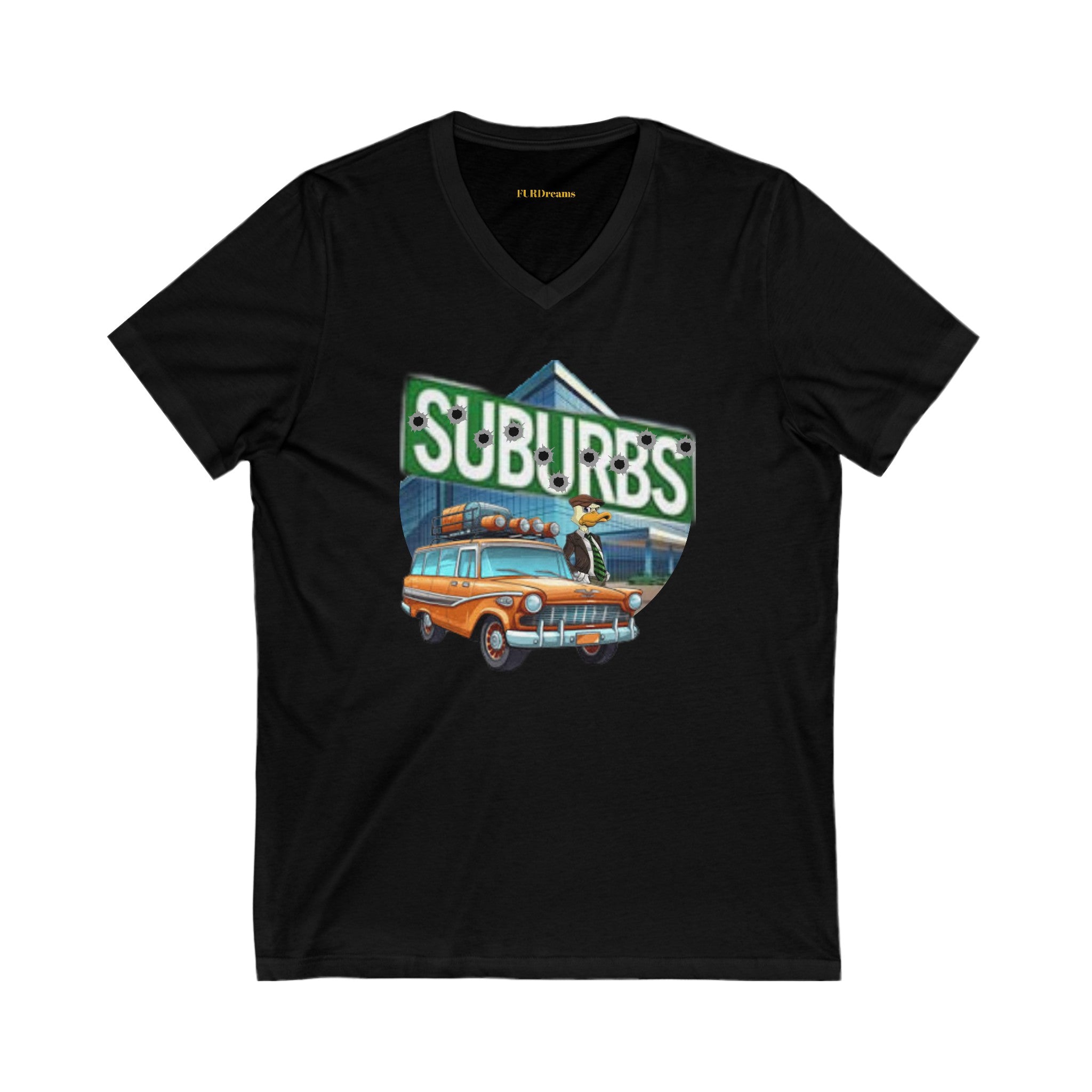 FURDreams Team Originals  “Howard in the Suburbs” I Unisex Jersey Short Sleeve V-Neck Tee