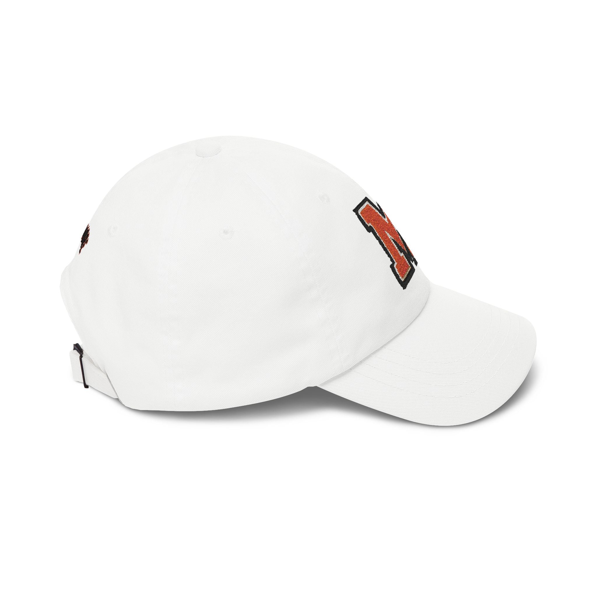 Embroidered 'M' Classic Dad Cap — White Vintage Letterman Baseball Hat